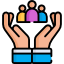 Icon of hands holding a group of people.