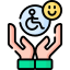 hands holding wheelchair icon.